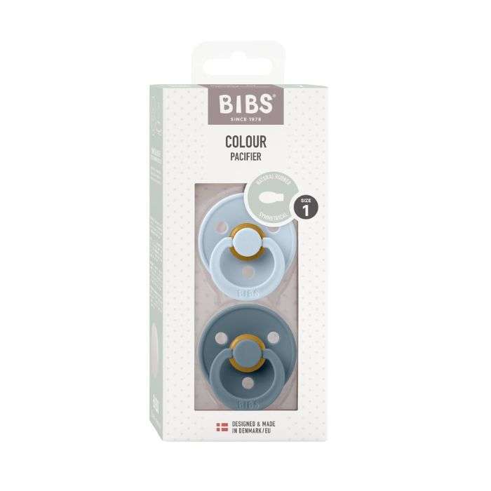 BIBS COLOUR PACIFIER 2 SUCETTES SYMETRIQUE BABY BLUE ET PETROLE 0MOIS+
