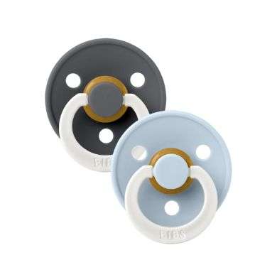 BIBS COLOUR PACIFIER 2 SUCETTES SYMETRIQUE NUIT BABY BLUE ET IRON GLOW 0MOIS+