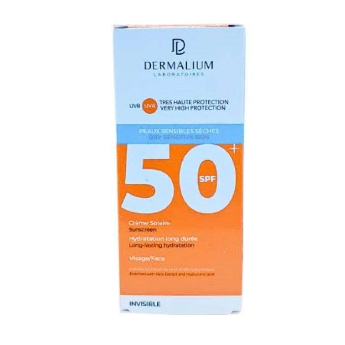 DERMALIUM CREME SOLAIRE INVISIBLE SPF 50+ PEAUX SENSIBLES SECHES 50ML