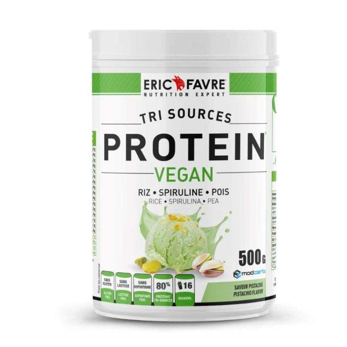 ERIC FAVRE TRI SOURCES PROTEIN VEGAN RIZ SPIRULINE POIS 500G GOUT PISTACHE