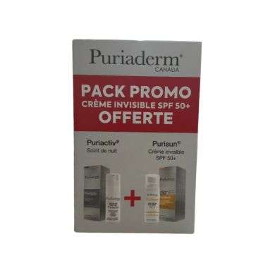 PURIADERM PACK PURIACTIV SOIN DE NUIT ECLAIRCISSANT INTENSE 30 ML + PURISUN CREME SOLAIRE INVISIBLE 50ML OFFERT