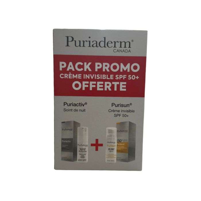 PURIADERM PACK PURIACTIV SOIN DE NUIT ECLAIRCISSANT INTENSE 30 ML + PURISUN CREME SOLAIRE INVISIBLE 50ML OFFERT