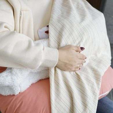 BAMBIDOU MAXI LANGE 100CM100CM IVOIRE RAYE ROSE