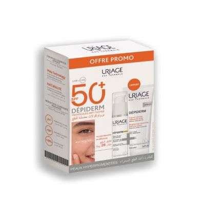 URIAGE COFFRET DEPIDERM SPF 50 SOIN DE JOUR HAUTE PROTECTION ANTI-TACHES BRUNES 30ML + URIAGE DEPIDERM CREME MOUSSE NETTOYANTE E