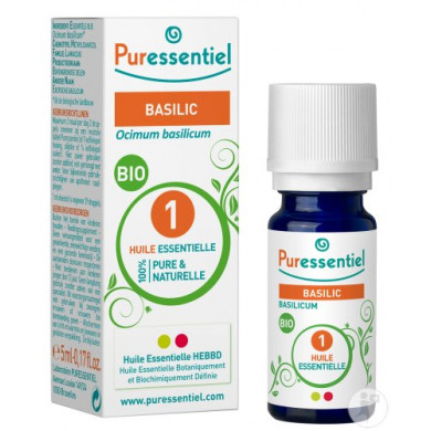 PURESSENTIEL Huile essentielle bio Basilic - flacon de 5 ml