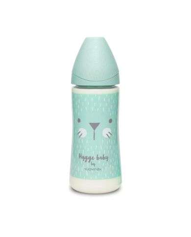 SUAVINEX PREMIUM BIBERON SILICONE AVEC TETINE RONDE VERT +4M 360 ML
