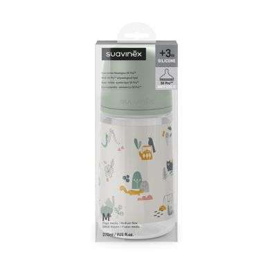 SUAVINEX BIBERON SILICONE AVEC TETINE SYMETHRIQUE SX PRO ANTI COLIC +3M DEBIT MOYEN 270 ML