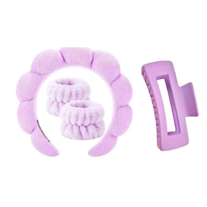 ENSEMBLE 3 PIECES SERRE TETE DE BAIN + 2 BANDES POIGNET + PINCE A CHEVEUX