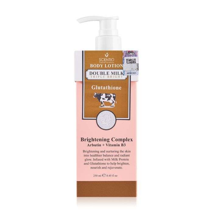 SCENTIO BODY LOTION DOUBLE MILK TRIPLE BRIGHT GLUTATHIONE BRIGHTENING COMPLEX ARBUTIN + VITAMINE B3 250 ML