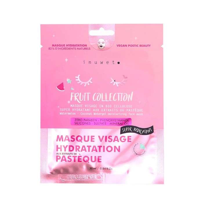 INUWET FRUIT COLLECTION MASQUE VISAGE EN BIO CELLULOSE SUPER HYDRATANT AUX EXTRAITS DE PASTEQUE 30ML 