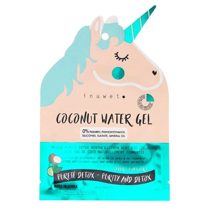 INUWET MASQUE VISAGE PURETE DETOX EN BIO CELLULOSE 100% EAU DE COCO NATURELLEMENT FERMENTEE30ML 