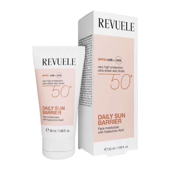 REVUELE DAILY SUN BARRIER SPF 50+ FACE MOISTURIZER WITH HYALAURONIC ACID 50ML