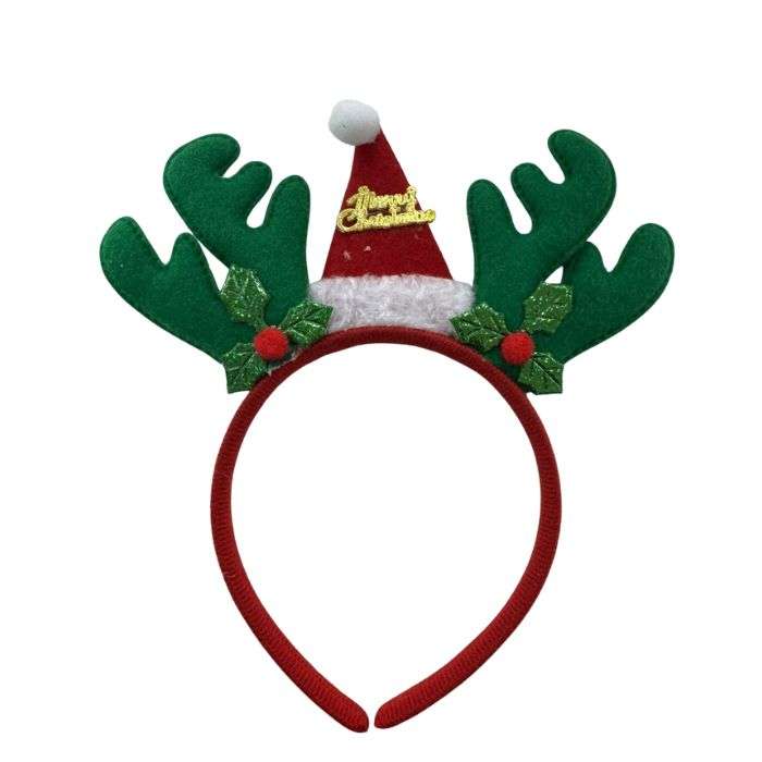 SERRE DE TETE MERRY CHRISTMAS CORNE DE RENNE VERT 