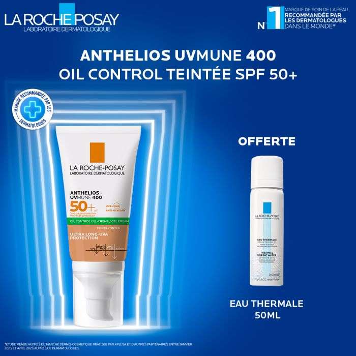 LA ROCHE POSAY OFFRE ANTHELIOS UVMUNE 400 GEL CREME OIL CONTROL TEINTE SPF 50+ EAU THERMALE 50ML OFFERT