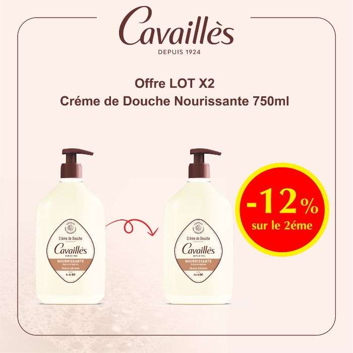 ROGE CAVAILLES OFFRE SPECIALE CREME DE DOUCHE NOURISSANTE PEAUX SECHES SANS SAVON 750ML X 2