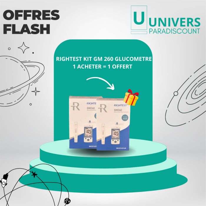 BIONIME OFFRE 1 RIGHTEST KIT GM 260 GLUCOMETRE LECTEUR DE GLYCEMIE + 10 BANDELETTES + STYLO AUTOPIQUEUR + 10 LANCETTES ACHETER 1