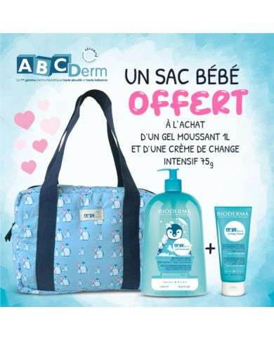 BIODERMA ABCDERM OFFRE GEL MOUSSANT 1LITRE + CHANGE INTENSIF 75G + SAC OFFERT