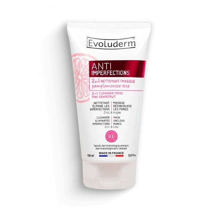 EVOLUDERM ANTI IMPERFECTIONS 2 EN 1 NETTOYANT MASQUE PAMPLEMOUSSE ROSE 150ML