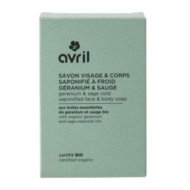 AVRIL SAVON A FROID VISAGE ET CORPS AUX HUILES ESSENTIELLES DE GERANIUM ET SAUGE BIO 100 G