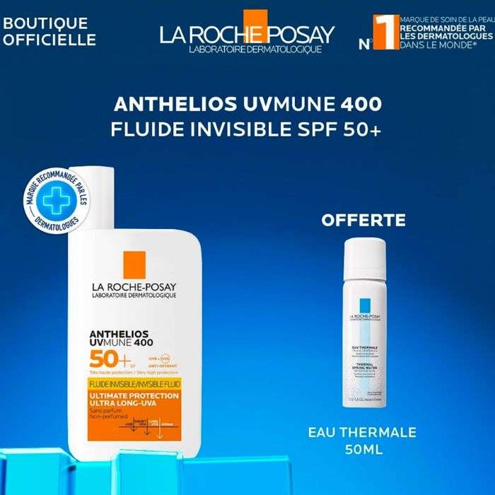 LA ROCHE POSAY OFFRE WEB ANTHELIOS UVMUNE 400 FLUIDE SOLAIRE INVISIBLE SPF 50+ 50 ML + EAU THERMALE 50 ML OFFERTE