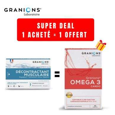 GRANIONS OFFRE 1 DECANTRACTANT MUSCULAIRE 30 AMPOULES ACHETER + 1 OMEGA 3 30 CAPSULES OFFERT