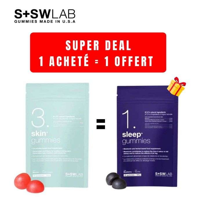 SSWLAB OFFRE 1 SKIN GUMMIES3 105G 42 GUMMIES GOUT FRUIT ROUGES ACHETER + 1 SLEEP 42 GUMMIES OFFERT