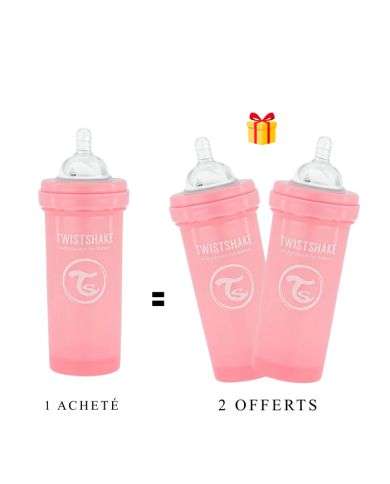 TWISTSHAKE OFFRE 1 BABY BOTTLE ANTI COLIC  ALL IN ONE 260 ML 2M+ ROSE + 2 OFFERTS