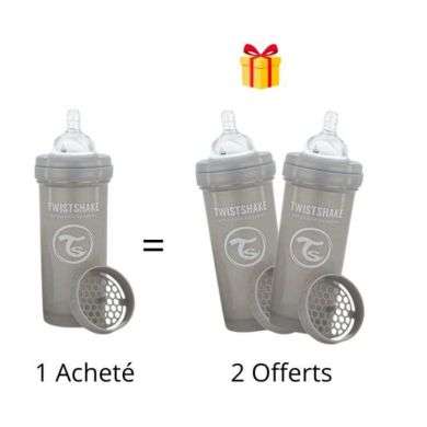 TWISTSHAKE OFFRE 1 BABY BOTTLE ANTI COLIC ALL IN ONE 330ML 4M+ GRIS + 2 OFFERTS