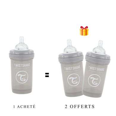 TWISTSHAKE OFFRE 1 BABY BOTTLE ANTI COLICALL IN ONE 180 ML 0M+ GRIS + 2 OFFERTS