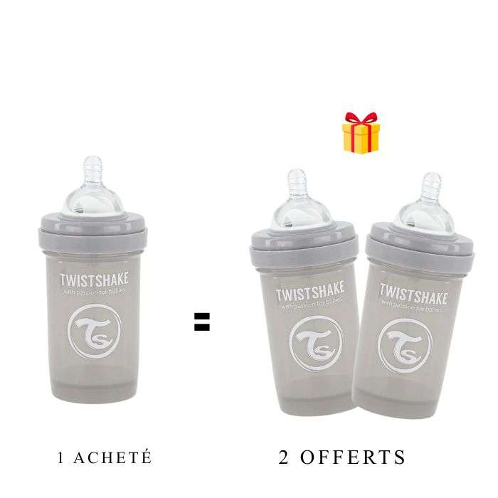 TWISTSHAKE OFFRE 1 BABY BOTTLE ANTI COLICALL IN ONE 180 ML 0M+ GRIS + 2 OFFERTS