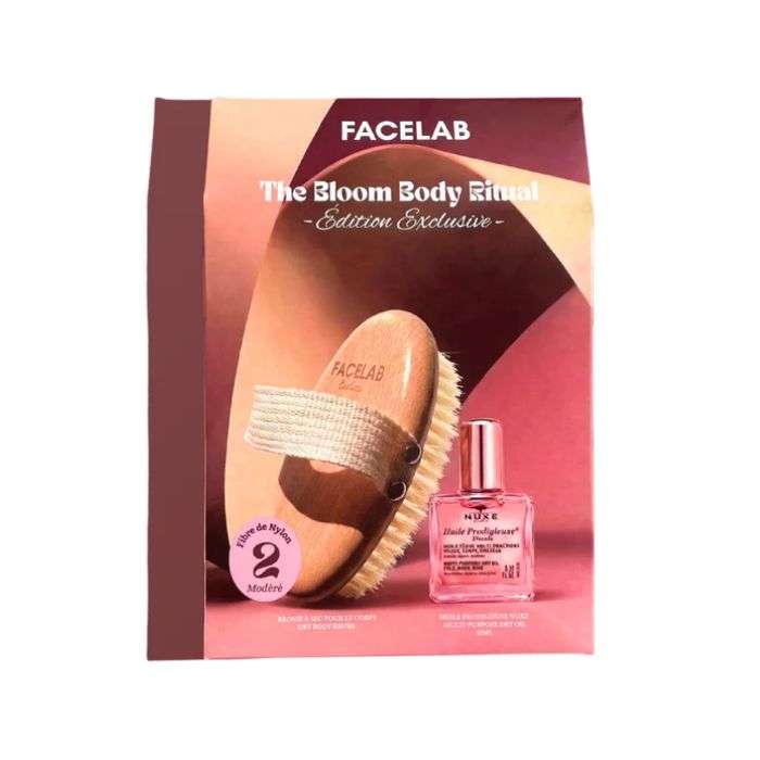 FACELAB THE BLOOM BODY RITUAL BROSSE FIBRE DE NYLON 2 MODERE + NUXE HUILE PRODIGIEUSE 10ML OFFERTE