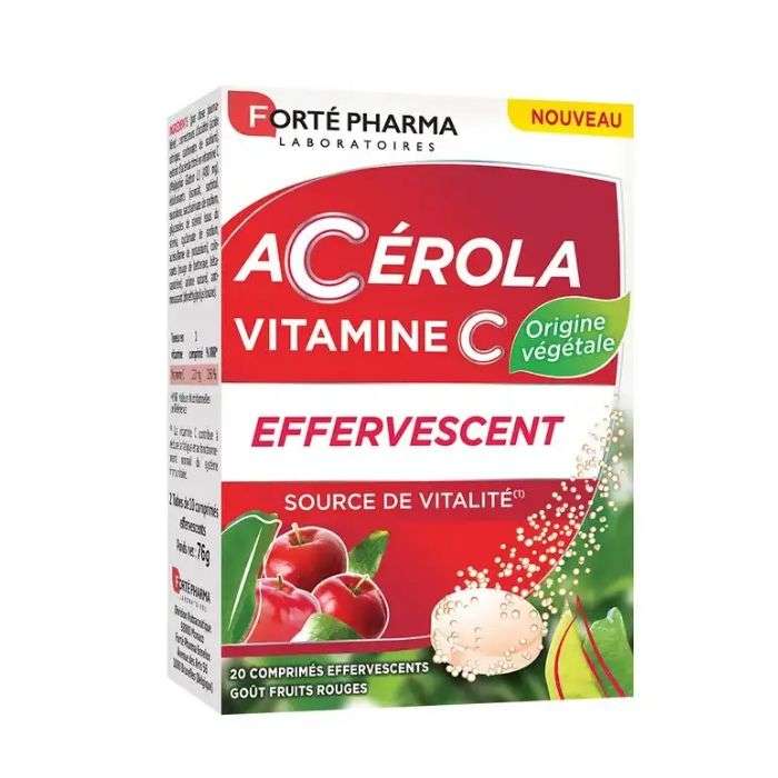 FORTE PHARMA ACEROLA VITAMINE C 20 COMPRIMES EFFERVESCENTS GOUT FRUITS ROUGES