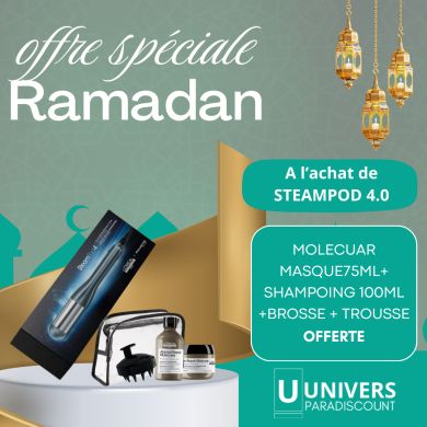 L'OREAL PROFESSIONNEL OFFRE PACK STEAMPOD 4.0 + MOLECUAR MASQUE75ML+ SHAMPOING 100ML +BROSSE + TROUSSE OFFERTS