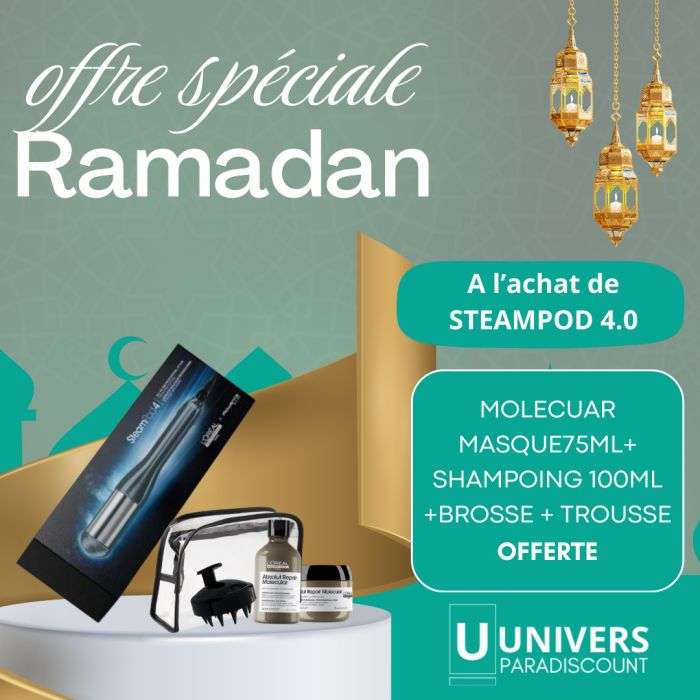 L'OREAL PROFESSIONNEL OFFRE PACK STEAMPOD 4.0 + MOLECUAR MASQUE75ML+ SHAMPOING 100ML +BROSSE + TROUSSE OFFERTS