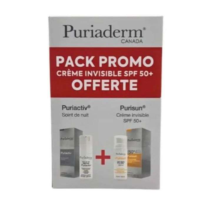 PURIADERM OFFRE PURIACTIV SOIN DE NUIT ECLAIRCISSANT INTENSE 30 ML + PURISUN CREME INVISIBLE SPF50+