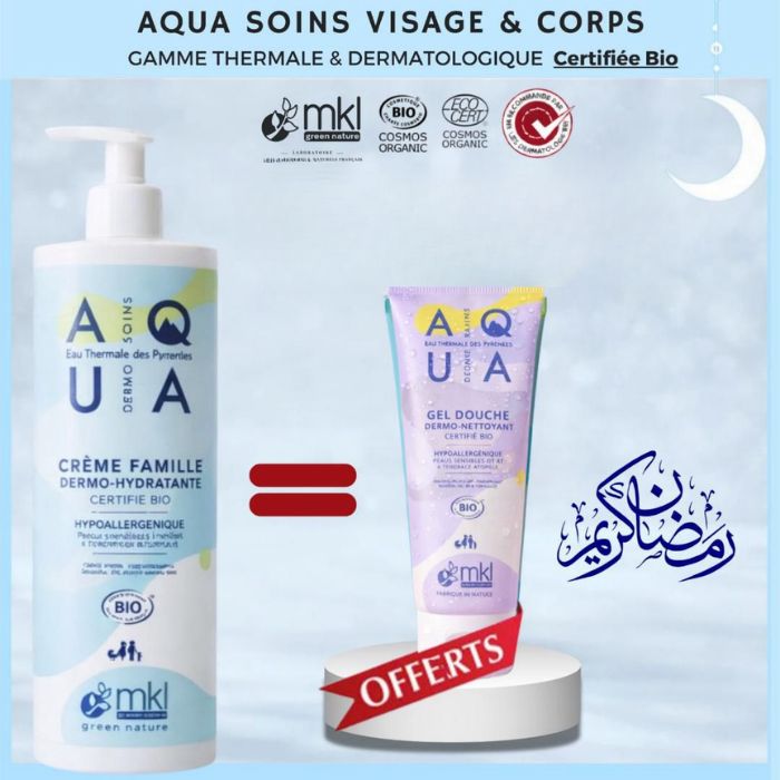 MKL OFFRE AQUA CREME FAMILLE DERMO HYDRATANTE 400ML + GEL DOUCHE DERMO NETTOYANT 100ML OFFERT