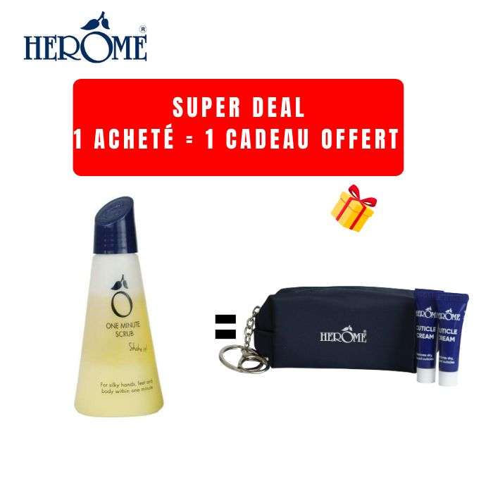 HEROME OFFRE GOMMAGE EN 1 MINUTE + MINI TROUSSE + 2 MINI SOINS CUTICULES OFFERTS