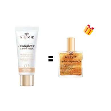 NUXE OFFRE PRODIGIEUX LE TEINT ECLAT 01 BB CREME HYDRATANTE CLAIRE 30 ML + HUILE PRODIGIEUSE OR 10ML OFFERTE