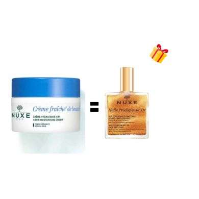 NUXE OFFRE Creme fraiche de beaute repulpante et hydratante peaux normale 48h 50ml + HUILE PRODIGIEUSE OR 10 ML OFFERTE