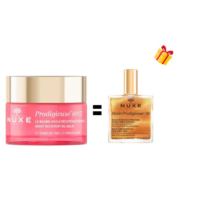 NUXE OFFRE PRODIGIEUSE BOOST LE BAUME HUILE RECUPERATEUR NUIT 50 ML + HUILE PRODIGIEUSE OR 10ML OFFERTE