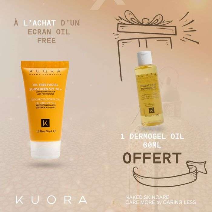 KUORA OFFRE ECRAN SOLAIRE OIL FREE INVISIBLE SPF 50+ 50 ML+ DERMOGEL OIL 60ML OFFERT