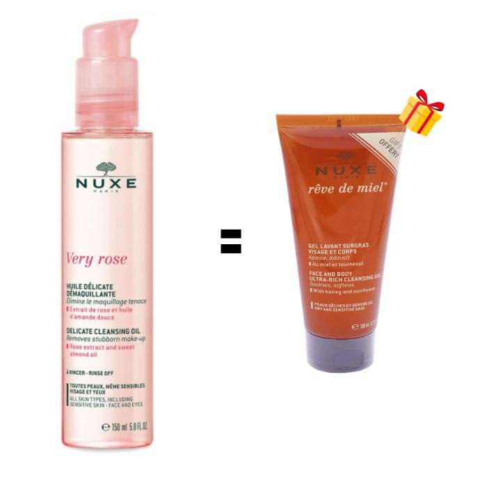 NUXE OFFRE VERY ROSE HUILE DELICATE DEMAQUILLANTE 150 ML+ GEL LAVANT SURGRAS VISAGE ET CORPS 100 ML