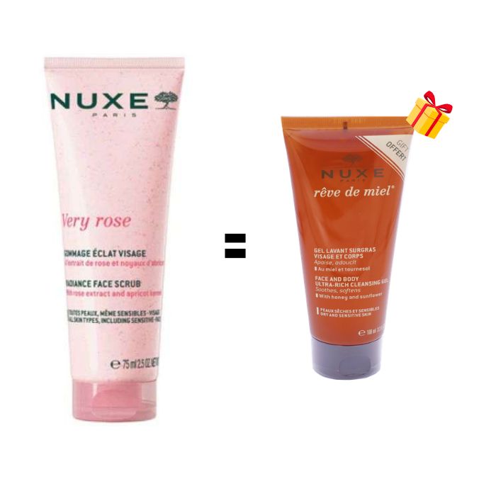 NUXE OFFRE VERY ROSE GOMMAGE ECLAT VISAGE 75ML + GEL LAVANT SURGRAS VISAGE ET CORPS 100 ML
