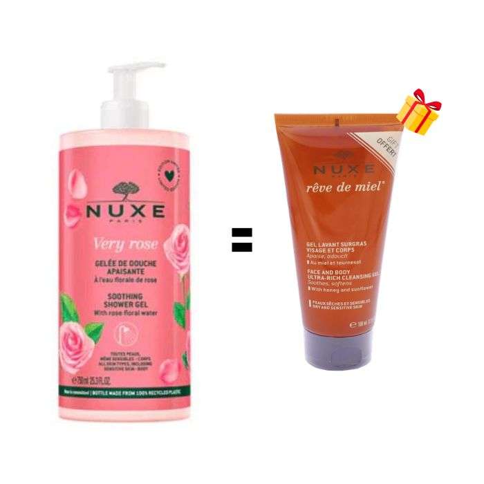 NUXE OFFRE VERY ROSE GELEE DE DOUCHE APAISANTE 750ML + GEL LAVANT SURGRAS VISAGE ET CORPS 100 ML