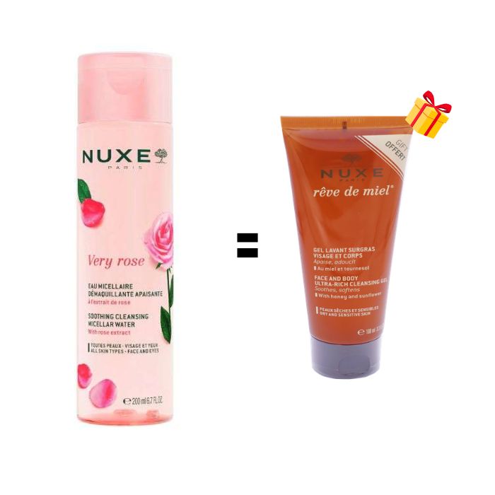 NUXE OFFRE VERY ROSE EAU MICELLAIRE DEMAQUILLANTE APAISANTE 200 ML + GEL LAVANT SURGRAS VISAGE ET CORPS 100 ML