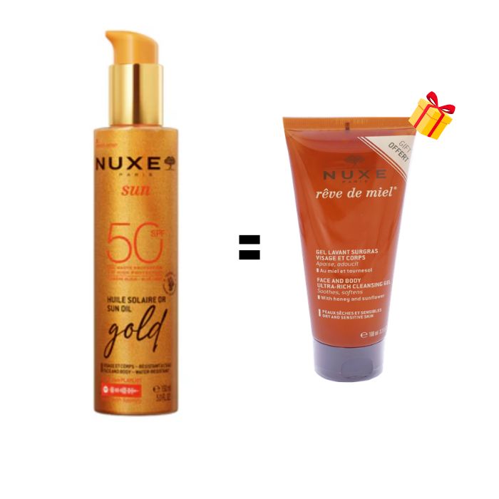 NUXE OFFRE SUN SPF50 HUILE SOLAIRE GOLD 150 ML + GEL LAVANT SURGRAS VISAGE ET CORPS 100 ML