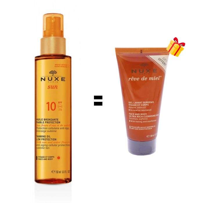 NUXE OFFRE SUN HUILE BRONZANTE FAIBLE PROTECTION SPF10 150 ML + GEL LAVANT SURGRAS VISAGE ET CORPS 100 ML