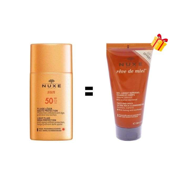 NUXE OFFRE SUN FLUIDE LEGER SPF 50- 50 ml + GEL LAVANT SURGRAS VISAGE ET CORPS 100 ML