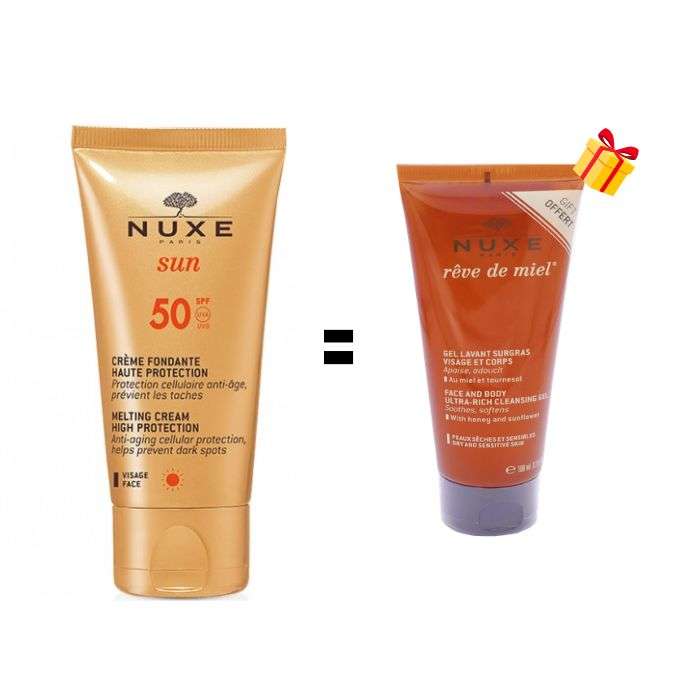 NUXE OFFRE SUN CREME FONDANTE HAUTE PROTECTION SPF 50 AUX FLEURS D'EAU ET DE SOLEIL 50 ML + GEL LAVANT SURGRAS VISAGE ET CORPS 1