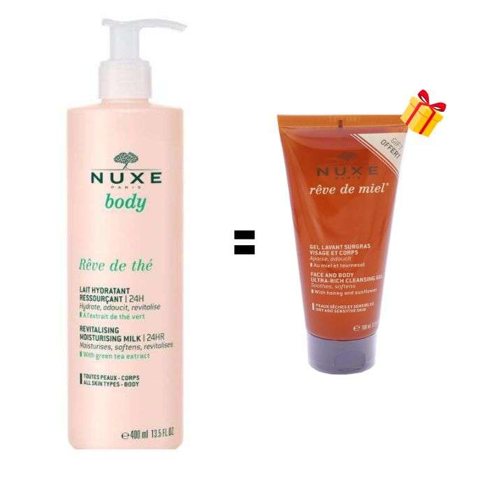 NUXE OFFRE REVE DE THE LAIT HYDRATANT RESSOURCANT 24 H 400 ML + GEL LAVANT 100 ML OFFERT
